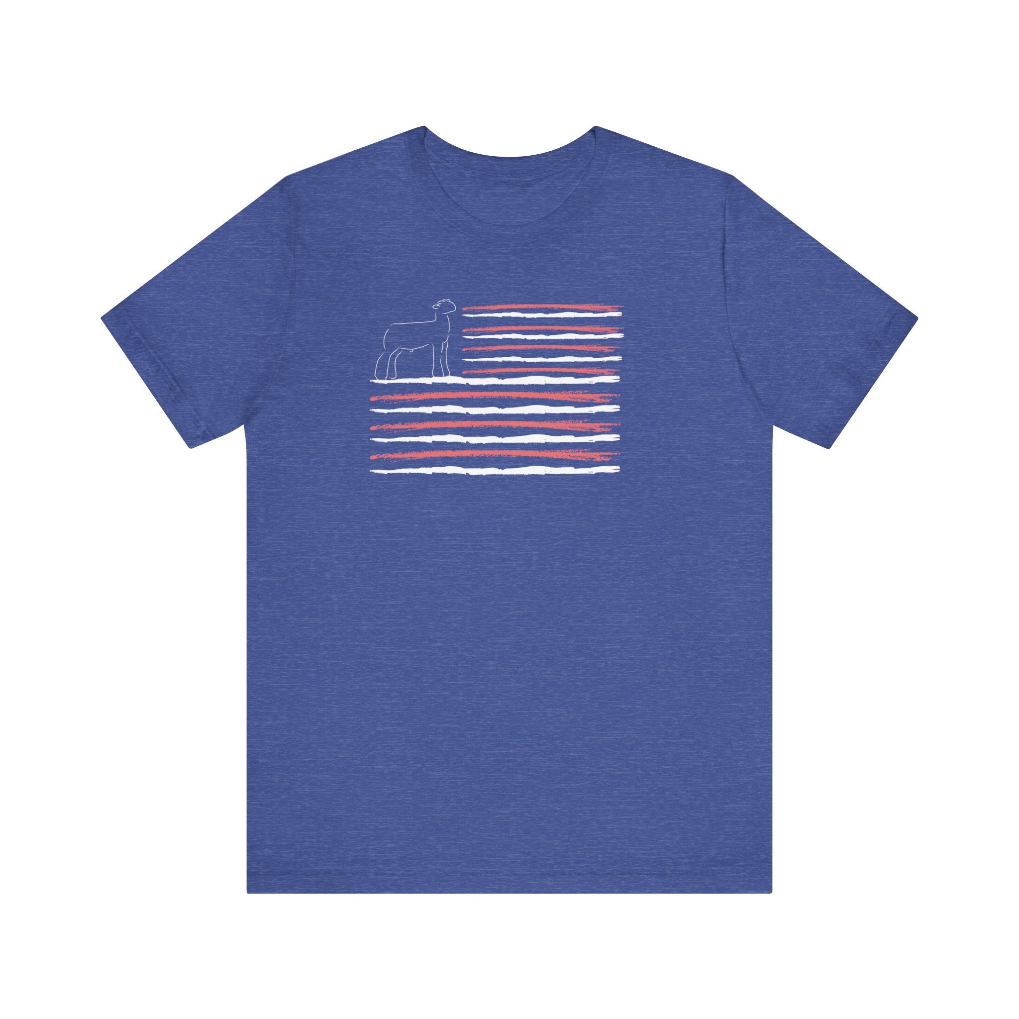 Show Lamb American Flag T-Shirt, Show Livestock, Show Stock, Lamb, Tapered,  USA, Flag, Blue