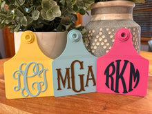 Load image into Gallery viewer, Custom Logo/Initials Cattle Ear Tag Ornament, Set of 5, Many Colors, Once Purchased ~ We'll email you regarding logo or initials & colors