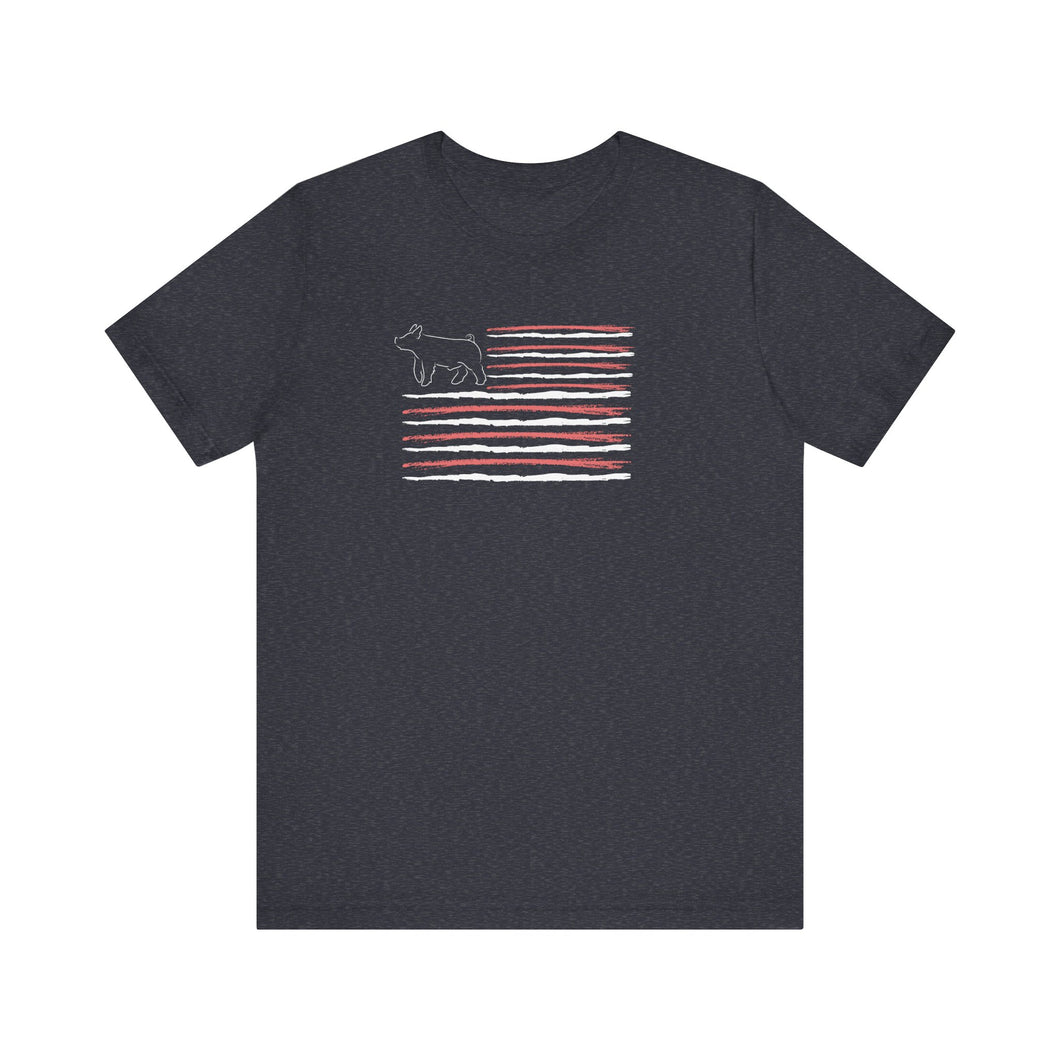 Show Barrow American Flag T-Shirt, Show Livestock, Show Stock, Barrow, Tapered, USA, Flag, Blue