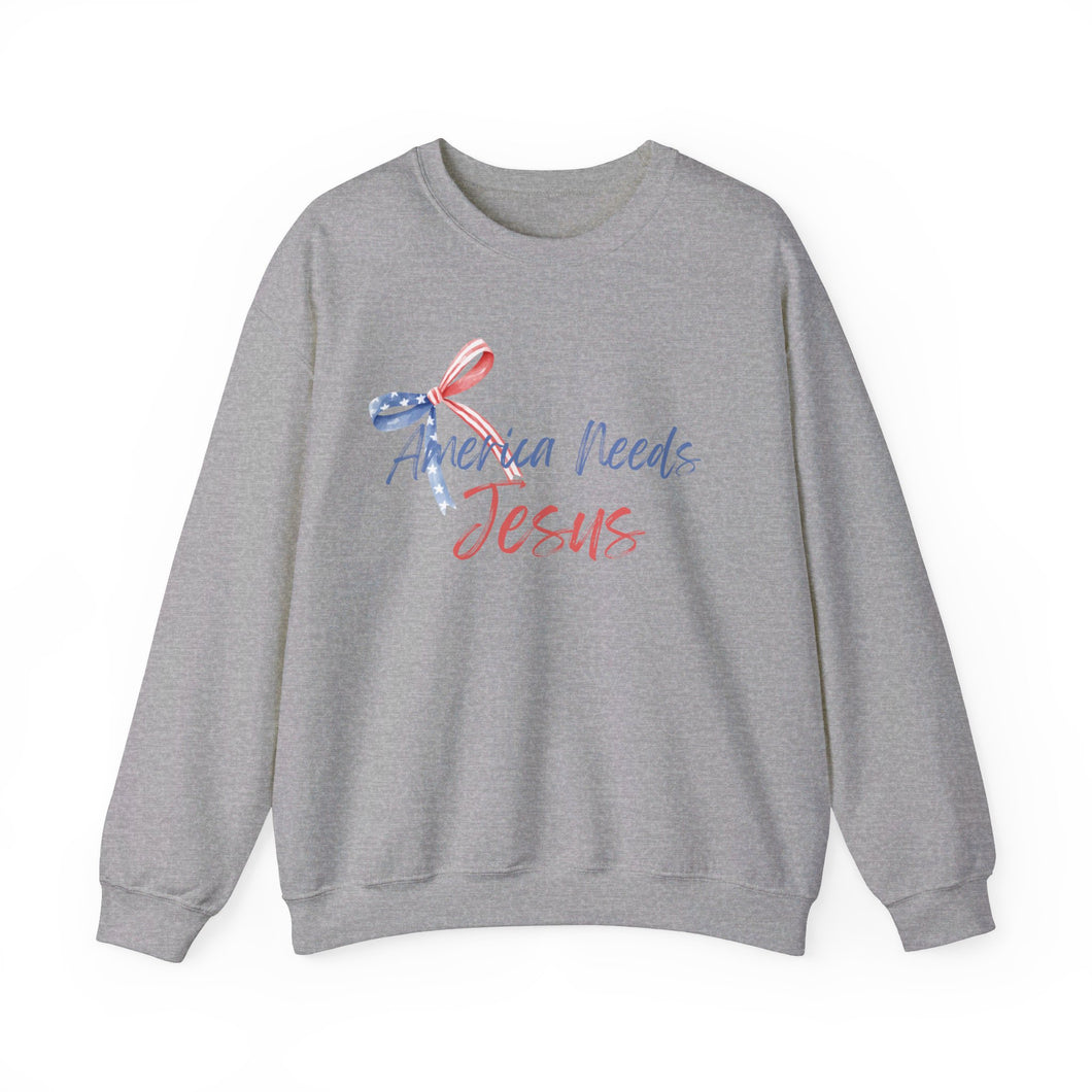 America Needs Jesus Crewneck Sweatshirt, Christian, America, Jesus