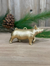 Load image into Gallery viewer, Gold Livestock Market Animal Christmas Ornaments, Set of 4, Steer, Goat, Lamb &amp; Barrow
